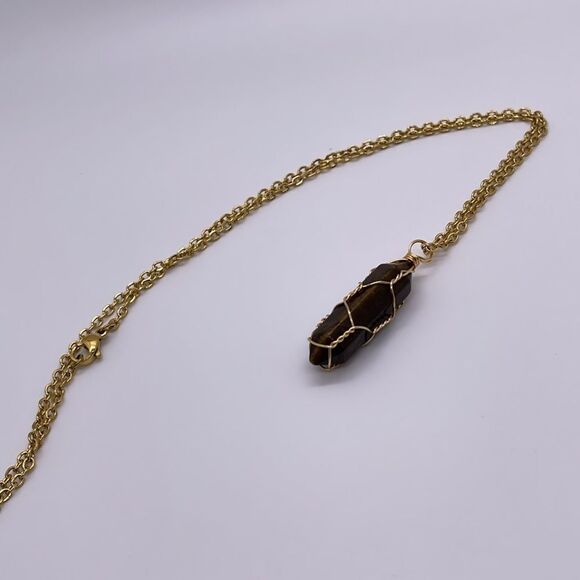 NWT Wool + Pepper Co. Tigers Eye Crystal & Gold Necklace - CONFIDENCE - Picture 5 of 6